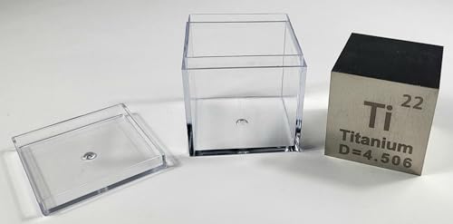 Image of 1.5 inch 38.1mm Titanium Metal Cube Ti up to 99.9% Pure Periodic Table Element Engraved Density Collection Science Education Display Block Cube + Acrylic Case Box - 1PC