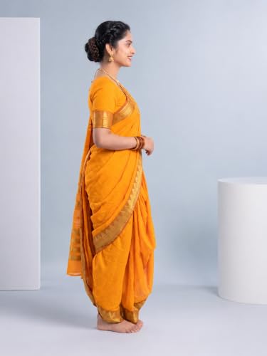 Image of Mom and Me Women Ready to Wear Nauvari Saree, Maharashtrian Peshwai Paithani, 9 Yard Readymade, Acrylic Cotton, Free Size, Traditional Ethnic Saree, with Blouse Piece