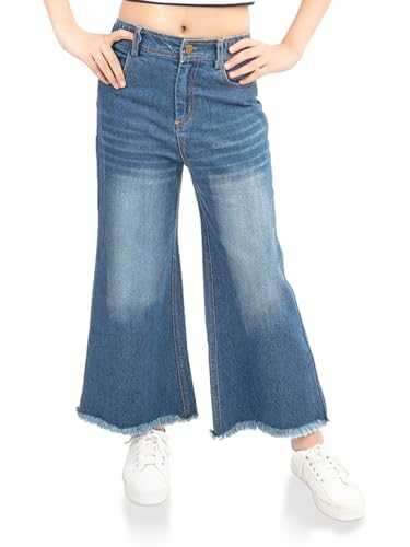 Image of olele Girls Super Jeans Collection for 4-14 Yrs | Stretchable Cotton Denim Trousers | Blue Jeans for Kids | Baggy Denim Pants | Cargo Pants for Girls