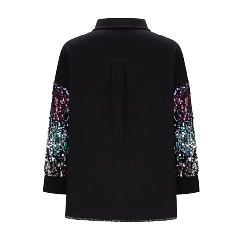 Women's Sequin Tassel Fashion Denim Jackets, Prom Party Y2K Button Down Coat Long Sleeve Lapel Western Rodeo Outfit4