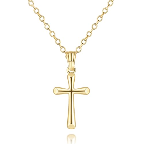 Cross Necklace for Women 14K Gold Cross Necklaces for Women Crosses Chain for Womens with O-Chain Fluid Lines and Sleek Finish Gold Crosses Pendant Necklaces for Womens 20mm