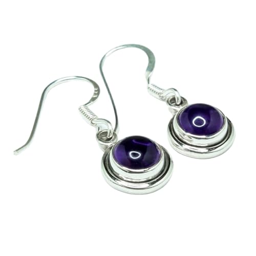 Boucles d'oreilles améthyste naturelle suspendues en argent massif pour femme moderne