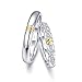ANAZOZ Echtschmuck 2 stück Paarring 18 Karat 750 Gold bicolor Wellen design Paar Ringe Eheringe Trauringe Hochzeitsringe Ehepaar Ringe Set Weiß 0.056ct Diamant Damen: 45 (14.3) & Herren: 65 (20.7)