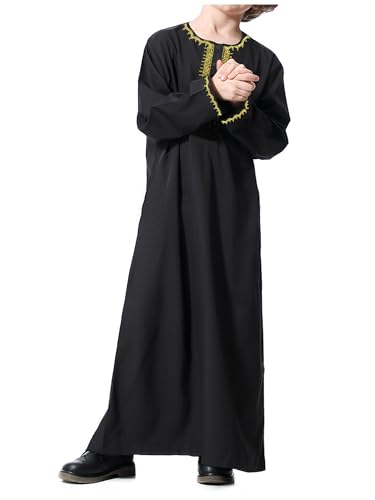 WSPLYSPJY Embroidered Muslim Thobe for Boys Solid Color Islamic Kaftans Button Down Gown with Pocket3