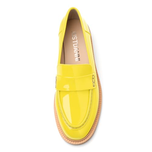 Image of JUSTDANNI Loafers for Women Slip On Shoes with Round Toe 1.2-Inch Low Chunky Block Heel Patent Comfortable Casual Dress Pump Shoes for Wedding Party Work Shopping Dating