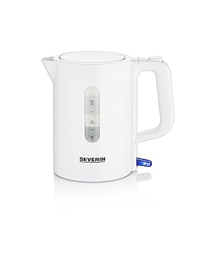 SEVERIN Reise-Wasserkocher-Set, Reisewasserkocher für 0,5 l mit umschaltbarer Spannung (115/230 V), elektrischer Wasserkocher mit 2 Kunststofftassen und 2 Löffeln, weiß, WK 3462 5