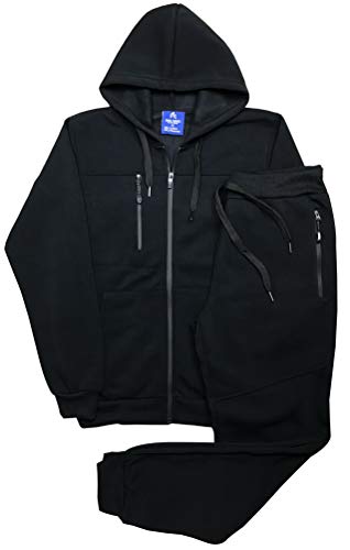 Royal Threads Canada Men’s Warm Winter Tech Fleece Sweat Jacket Sweatpants Jogger Outfit (US, Alpha, Large, Regular, Regular, Jet Black)