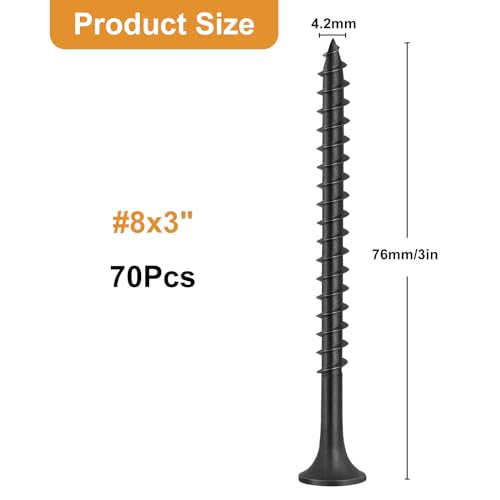 Vgbuy VG30707 70Pcs #8 × 3 Inch Drywall Screws, Black Wood Screws, Coarse Thread Sheetrock Screws, Phillips Head Drive thumb #1