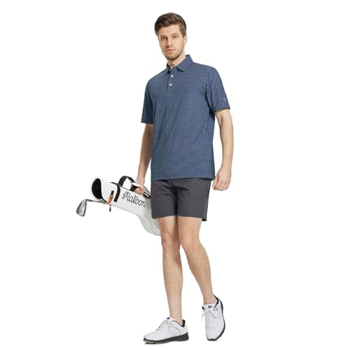 Image of M MAELREG Mens Golf Shirt Short Sleeve Dry Fit Print Moisture Wicking Performance Patterns Collared Polo Shirt