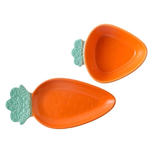 Healeved 1 Set Ceramic Easter Tableware Carrot Shaped Bowl And Fruit Plate for Easter Party Candy Dish Bowl Orange Carrot Plate 2Pcs