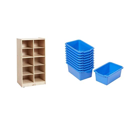 ECR4Kids Abedul - Armario de bandeja de 10 cubos con cubos frontales con cuchara organizador de almacenamiento de juguetes para niños con ruedas