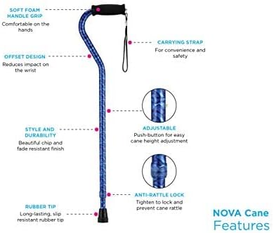 Miniatura 4 de Nova Medical Products - Bastón con asa y correa en color azul y rosado sobre negro, 1070PG, Rosa (PINK GARDEN), 1