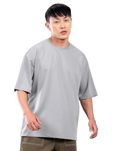 Image of Beyoung Looper Solid Oversized Tshirt for Men | Round Neck | Drop Shoulder | Half Sleeves | Plain Oversized Tshirt