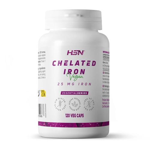 HSN Bisglicinato de Hierro (50mg Hierro) | 120 Cápsulas Vegetales | Bisglicinato Ferroso Quelado - ALTA Biodisponibilidad y Absorción - por Dosis Diaria | No-GMO, Vegano, Sin Gluten