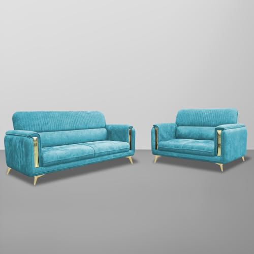 Image of Casaliving Gelio 3+2 Seater Sofa Set for Living Room (Turquise Colour) Premium Fabric Sofa