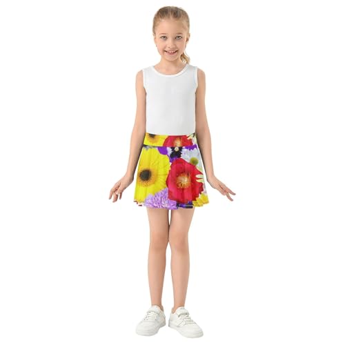 Joisal Breathable Athletic Shorts for Girls Skorts Tennis Skirts Toddler Flowy Skirt Vibrant Colorful Display Flowers 4t3