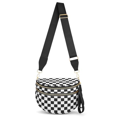 Image of Lushandy Bum Bag Checkered Crossbody Bag Mom Everyday Purse | Roomy Space, Wipe Clean, Wide Strap