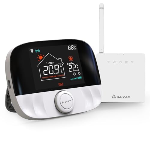 SALCAR T9W Termostato Calefaccion WiFi Pantalla VA en Color RF Cabezal Termostático con Receptor, Termostato Programable Tuya Compatible con Amazon Alexa & Google Assistant