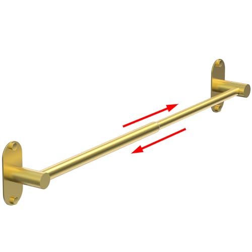 Towel Bar, Adjustable 14.4inch - 25.2inch Towel Rack, Self Adhesive & Wall Mounted for Bathroom Kitchen Hand Towel Holder Cloths Hanger 304 Stainless Steel Organizer Single Bar (1, Gold)