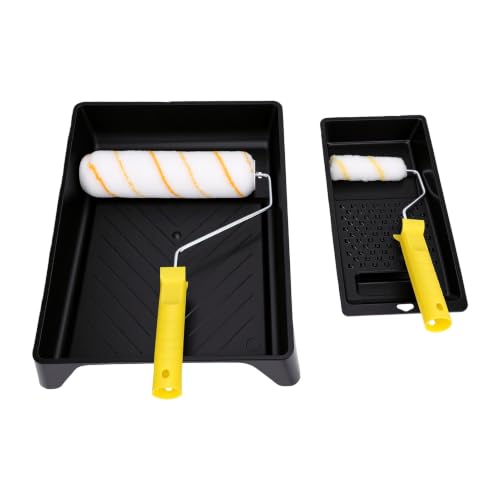 Luocute Juego de Rodillos de Pintura, Rodillo de Microfibra de 9 Pulgadas y 4 Pulgadas con Bandeja, Cepillos, Cinta para Paredes, Techos, Pintura del Hogar, Rodillos de,