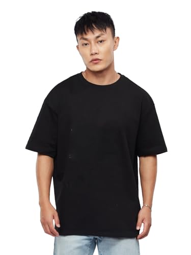 Image of crazymonk Oversized Baggy Fit Drop Shoulder Half Sleeves Round Neck Solid Pure Cotton T-Shirt for Men