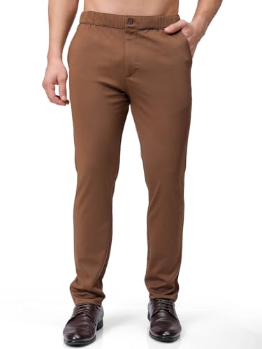 Image of The Indian Garage Co Men Slim Fit Solid Mid-Rise Stretchable Knitted Jogger Trousers