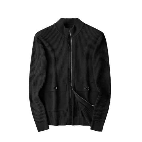 Men's Wool Winter Sweaters Long Sleeve Business Casual Stand Collar Solid Zipper Knitted Cardigan