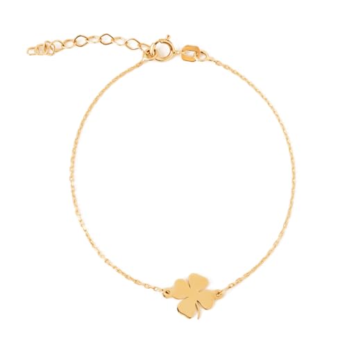 Gelin 14K Solid Gold Four-Leaf Clover Bracelet for Women | Lucky Clover Charm Bracelet | Dainty Nature Jewelry | Adjustable 6