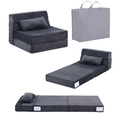 Image of Tiita Convertible Folding Kids Sofa Bed with Pillow & Storage Bag, Plush Fabric Floor Mattress Couch Bed, Washable Cover, Kids Room, Playroom, Dorm, Apartment, Navy