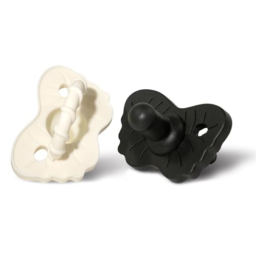 Image of RaZbaby RaZzies Pacifier 2-Pack for Newborns &Infants 0m+ - Natural Nipple Shaped BPA Free Medical Grade Silicone - Nose Contoured Design - Lightweight, & Durable 1 Piece Design - Black/White