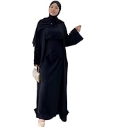 Women's Muslim Abaya Dress Three Pieces Set Islamic Prayer Robe Open Front Flowy Maxi Cardigan Dress
