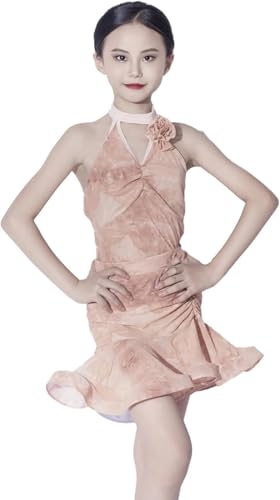 DgtZyrih Niñas Vestido De Baile Latino Falda De Baile Moderno Ropa De Baile Sin Espalda Bailarina Profesional Salsa Cha Cha Tango Faldas Actuación Escénica Traje Ropa De Práctica,Rosado,170