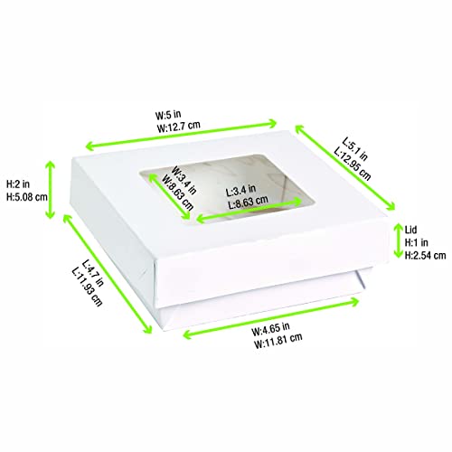 Image of PacknWood 210KRAYWH135 - White Box with Window - Small White Kray Box with Window Lid - White Bakery Box with Window (22 oz Capacity) - (4.7 x 4.7 x 2) (250 per case)