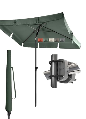 4smile Sonnenschirm Balkon SunnyShade, 3-in-1 SET, Grün - UPF 50+ Sonnenschirm rechteckig 200 x 125 cm + Sonnenschirmhalter Balkongeländer + Sonnenschirmhülle - Sonnenschutz Balkon