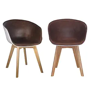 RedOAK TUB-HL (Set of 2 Chairs), Brown Leatherette, White Seat Shell, Beech Wood Legs