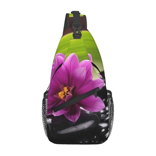 Bolso cruzado negro con flor púrpura para hombre y mujer