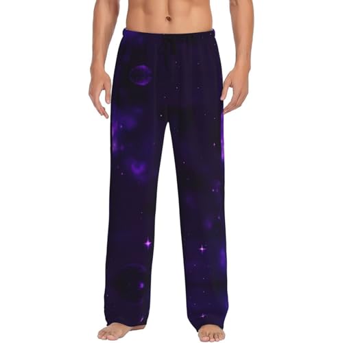 Pijama con diseño de galaxia, ligero, informal, con bolsillos, suave y cómodo, pijama largo, Negro , L