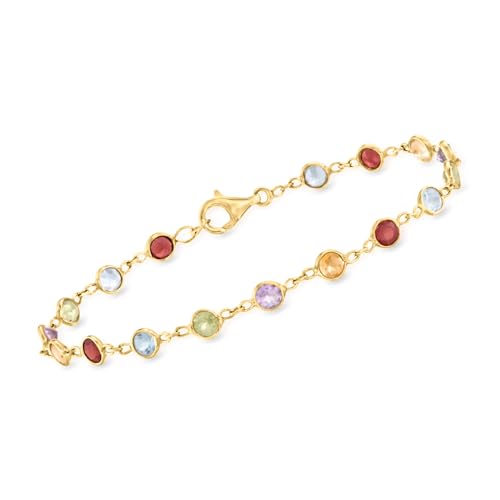 Ross-Simons 5.00 ct. t.w. Bezel-Set Multi-Gemstone Bracelet in 18kt Gold Over Sterling. 8 inches
