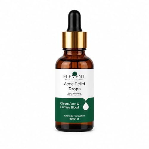 Image of The Element Acne Relief Drops - Drinkable Ayurvedic Skin Supplement | Neem, Turmeric & Shatavari with 19+ Herbs | No Artificial Sugar | For Breakouts & Clearer Skin | 30 ml (Pack of 1)