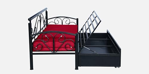 Image of 3 Seater Metal Sofa Cum Bed with Hydraulic Storage | Sofa Set for Living Room, Bedroom, Guest Room| Single Size Convertible Sofa Bed | Comfortable Seating Sofa Red & Black