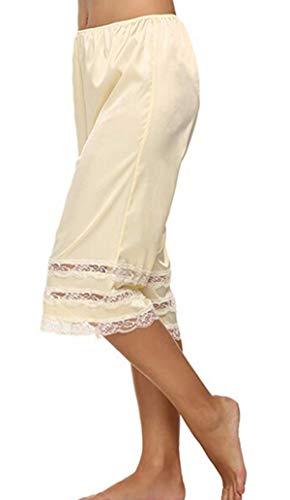 Image of Women's Lace Trim Culotte Slip Snip-it Pettipants Bottom Split Skirt Bloomers Lingerie Satin Pant Slip