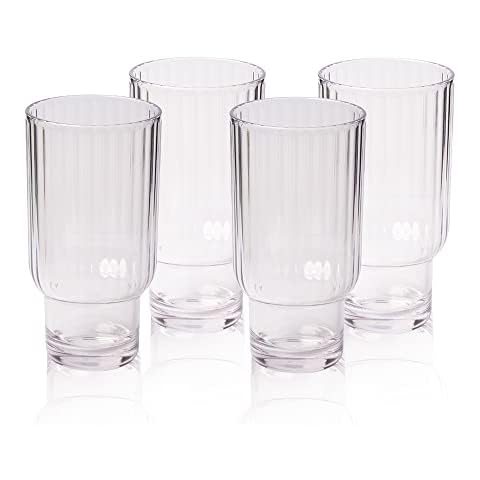 Sophistiplate Clear Tumbler Drinking Glasses - 22.3 Oz, 4 Pack - BPA-Free Plastic, Shatterproof, Top Rack Dishwasher Safe Reusable Cups - Modern Tall Tumbler - Great for Iced Drinks Cover