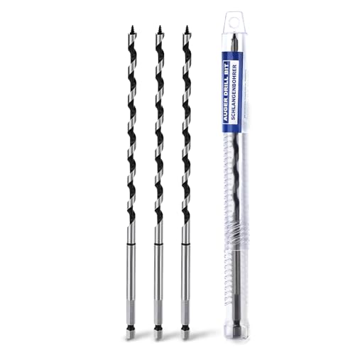 3 Pack 1/4" X 9.84" Auger Bit for Wood, 6x250mm Hex Long Auger Drill Bit