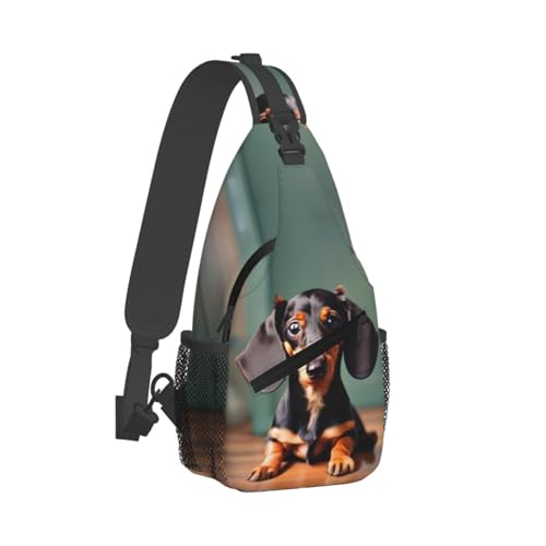 Bolso cruzado de hombro con estampado de perro salchicha miniatura 2