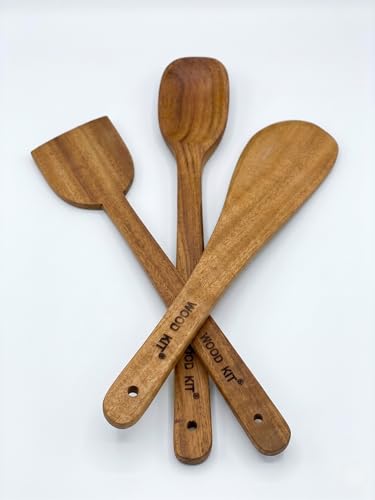 Image of Neem Wood Spoons for Cooking, 3-Piece Set - Handcrafted Wooden Kitchen Utensil Set for Non-Stick Cookware | Serving Spoon, Wide Flipper & Narrow Spatula | Heat Resistant & Eco-Friendly