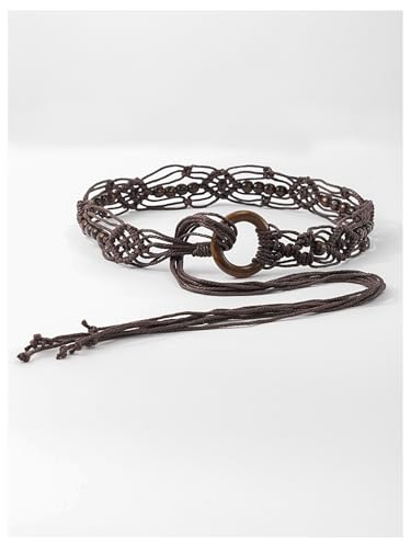 COZYEASE Women's Crochet Beaded Waist Belt Hollow Out Ring Linked Boho Robe Belts4