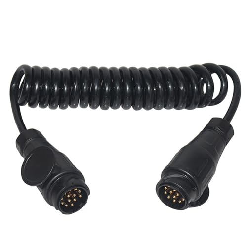 Cable Espiral Extensión para Remolque 3m Conector Macho 13-13 Pines, Adaptador Arnés Cableado Enchufe Adaptador 13 Núcleos, Convertidor Plomo con Conector Cableado para Barco, Coche, Tractor, Caravana