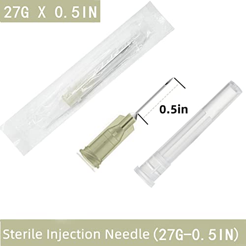 Image of 100 Pack 27Ga 1 /2 Inch Sterile Disposable Injection Needle with Cap for Scientific and Industrial Lab Dispensing Needl Accessories (27Ga)