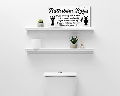 Pinetree Art Bathroom Wall Decor Bathroom Rules Canvas Wall Art Funny Inspirational Quote Sign For Bathroom Modern Rustic Farmhouse Bathroom Wall Decorative (White, 8" X 16") #TOP4