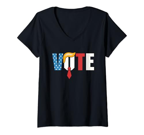 Mujer Vota Trump Hair Tie para el partidario del Team Pro Trump 45 Trump 47 Camiseta Cuello V